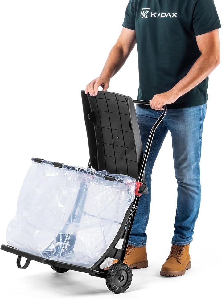 KADAX Abfallwagen 80L, Abfallbehälter mit Deckel und Rollen, mobiler Müllsackhalter für Garten, Müll