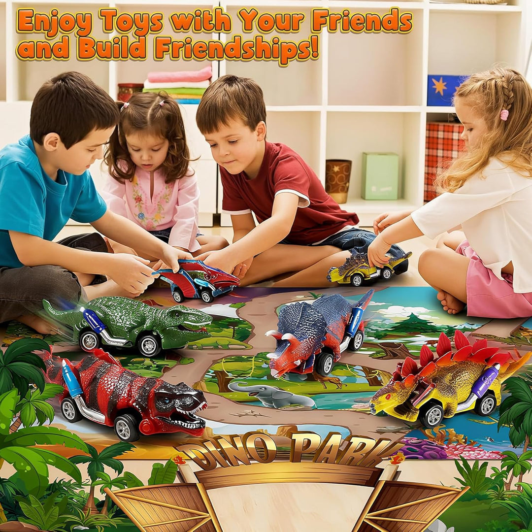 Dinosaurier - 6Pcs Auto Dino Spielzeug mit Spielmatte - Auto Dinosaurier Spielzeug ab 2 3 4 Jahre |