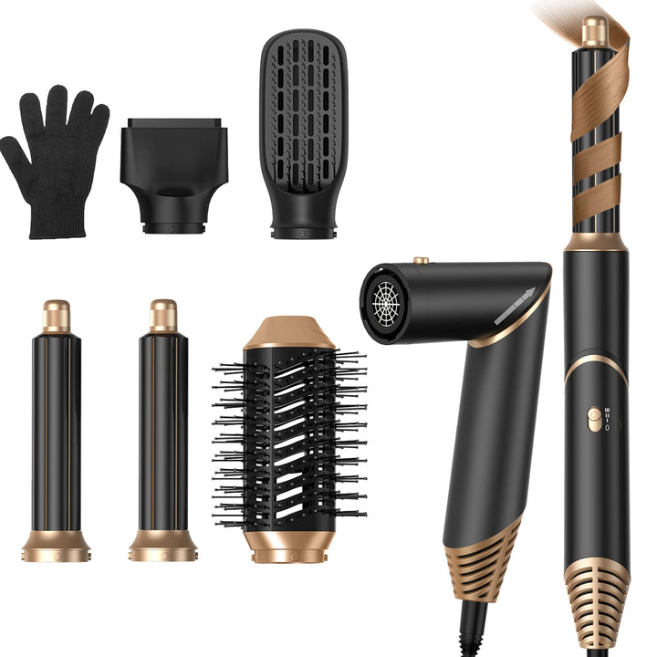 UKLISS Haarstyler 5 in 1, Warmluftbürste Set mit Rundbürstenföhn Airflow Lockenstab Automatisch Ther