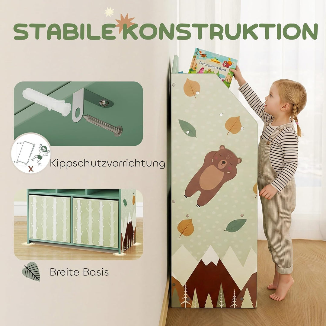 AIYAPLAY Kinderregal Bücherregal Kinder mit 2 Stoffschubladen offen Regal Spielzeugregal für 3-8 Jah