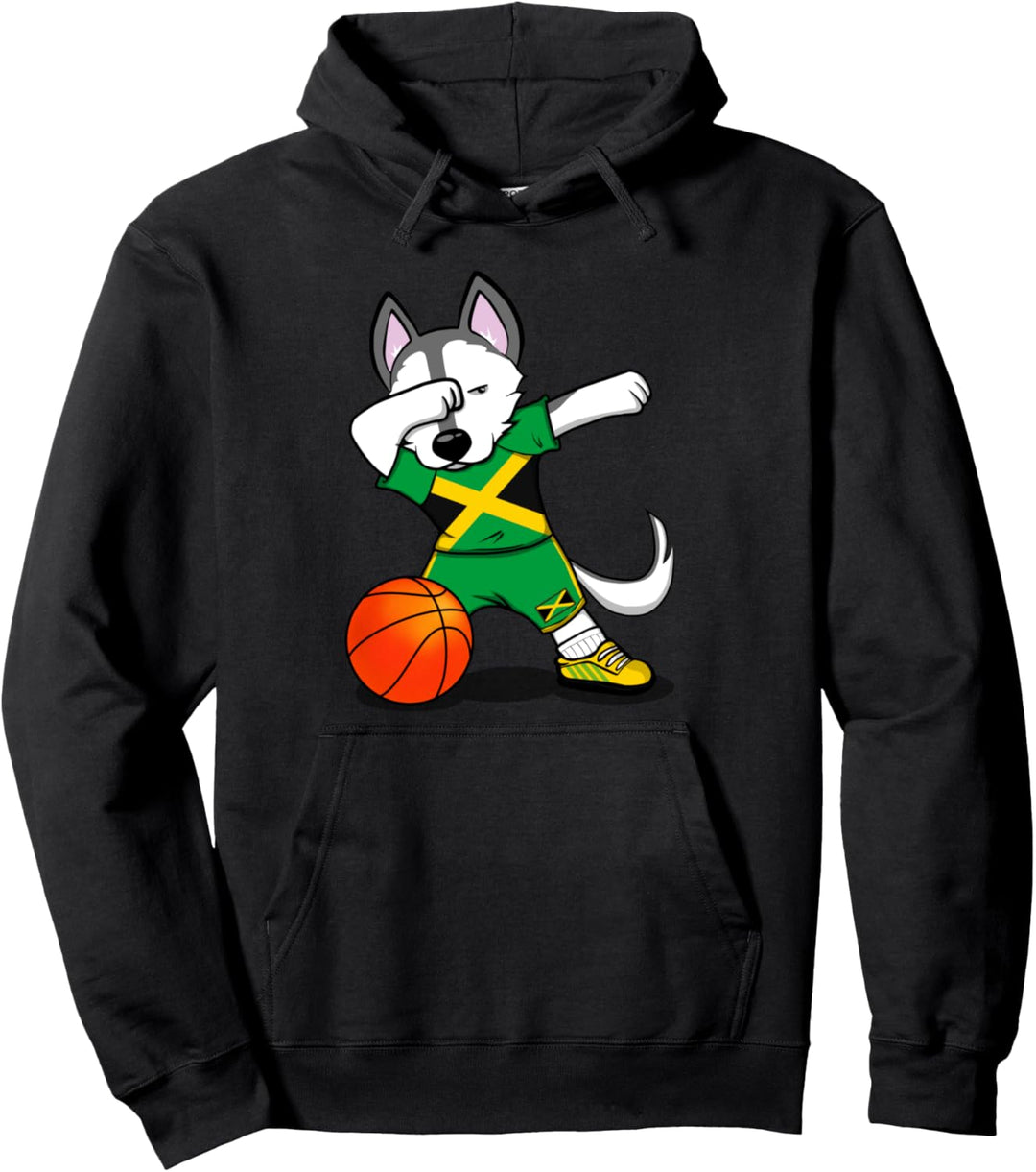 Lustiger Dabbing Husky Jamaika Basketball Mannschaft Flagge Pullover Hoodie