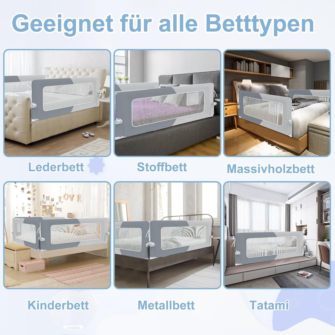 YRHome 150cm Bettgitter Rausfallschutz klappbar 180 Grad drehbar Bettschutzgitter für Kleinkinder lu