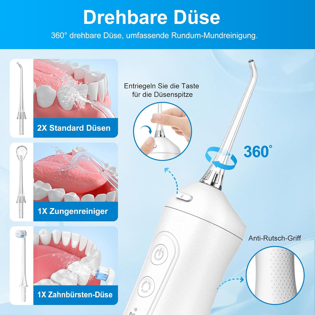 Betterchoi Munddusche Kabellos Tragbar Elektrische Zahnreiniger, 4 Reinigungsmodi, 1800 Impulse, 300