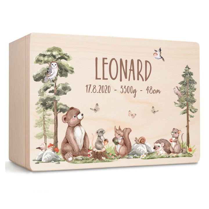 Little Deco Baby Erinnerungsbox personalisiert Waldtiere | 40 x 30 x 22 cm | Taufgeschenk Erinnerung