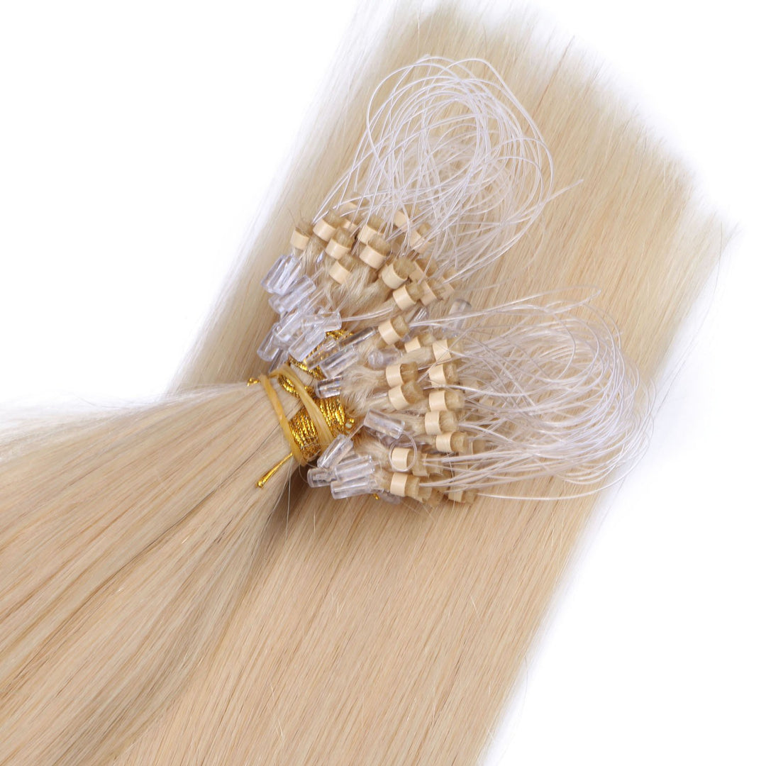 Micro-Ring/Loop Hair Extensions (#613 - HELLLICHTBLOND - 60 cm - 200 Strähnen - 0,5g) 100% Remy Echt