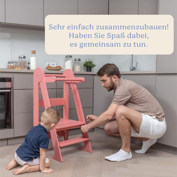 TOYBOX Montessori Kleinkind-Turm &amp; faltbarer Holz Tritthocker - Faltbare Küchenhilfe für Kleinkinder