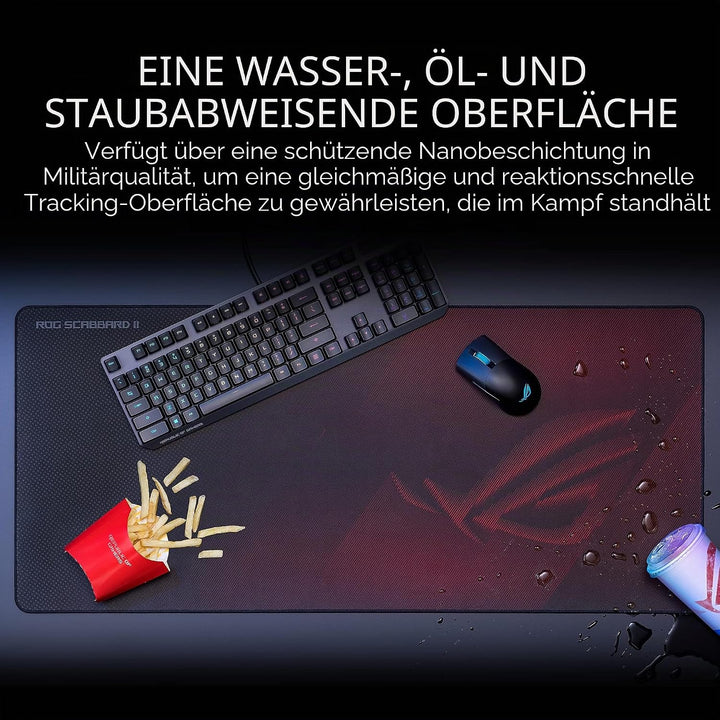 ASUS ROG Scabbard II Gaming-Mauspad – schützende Nano-Beschichtungs-Oberfläche weist Wasser-Ölstaub