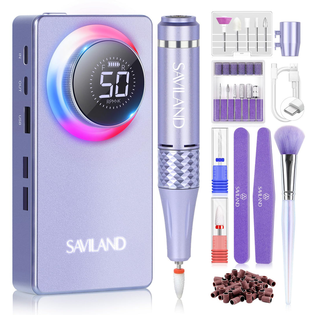 Saviland Nagelfräser, Nagelfräser für Gelnägel 50000 U/min, 12 in 1 Professionell Maniküre Pediküre