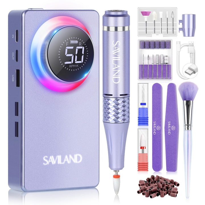 Saviland Nagelfräser, Nagelfräser für Gelnägel 50000 U/min, 12 in 1 Professionell Maniküre Pediküre