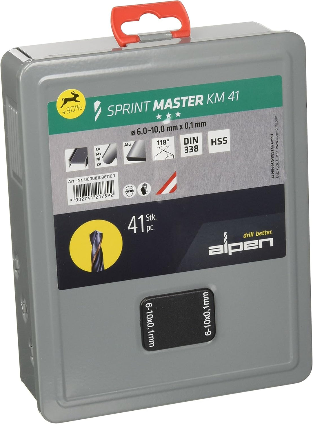 ALPEN Bohrer-Kassetten Set Sprint Master KM 41 (41-tlg., Ø 6,00-10,00 mm, universeller Spiralbohrer,