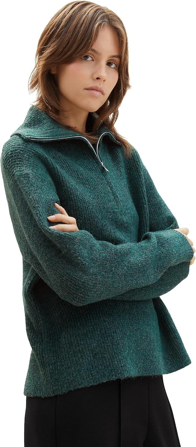 Tom Tailor Denim Damen 1038720 Pullover (1er Pack) L 10592 - Midnight Forest Green Mélange, L 10592