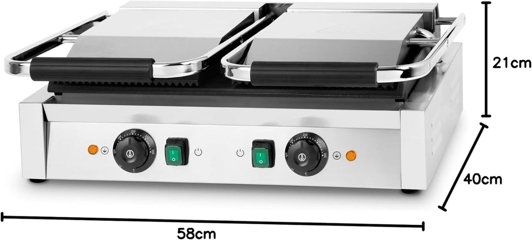 VERTES Kontaktgrill doppelt, Gusseisen Grillplatte oben gerillt/unten flach, 3600 W Gastro Multigril