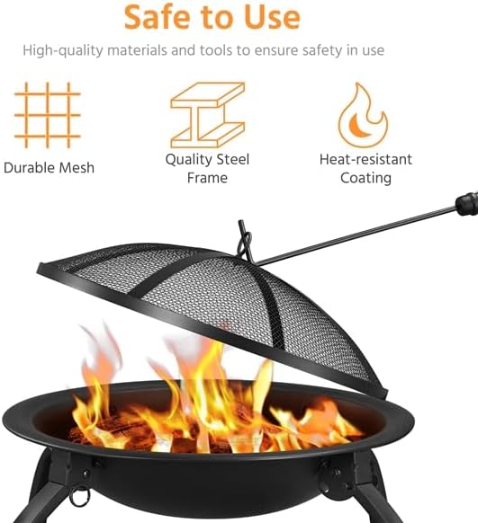 Yaheetech Feuerstelle Feuerschale mit Funkenschutz, Klappbare Feuerkorb Outdoor Fire Pits Feuerschal