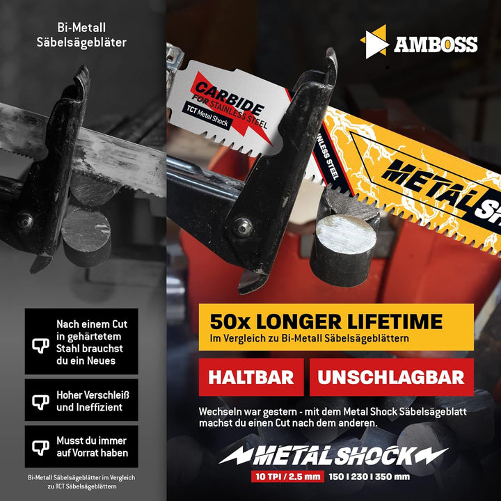 AMBOSS METAL SHOCK - 3x Säbelsägeblatt Länge 230 mm / 10 ZpZ - ideal für Abriss / Aufbau / Demontage