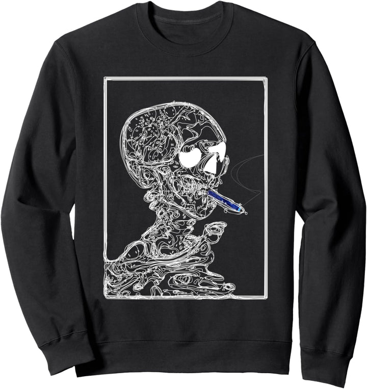Smoking Skull Art Curly Lines Rauchskelett Sweatshirt