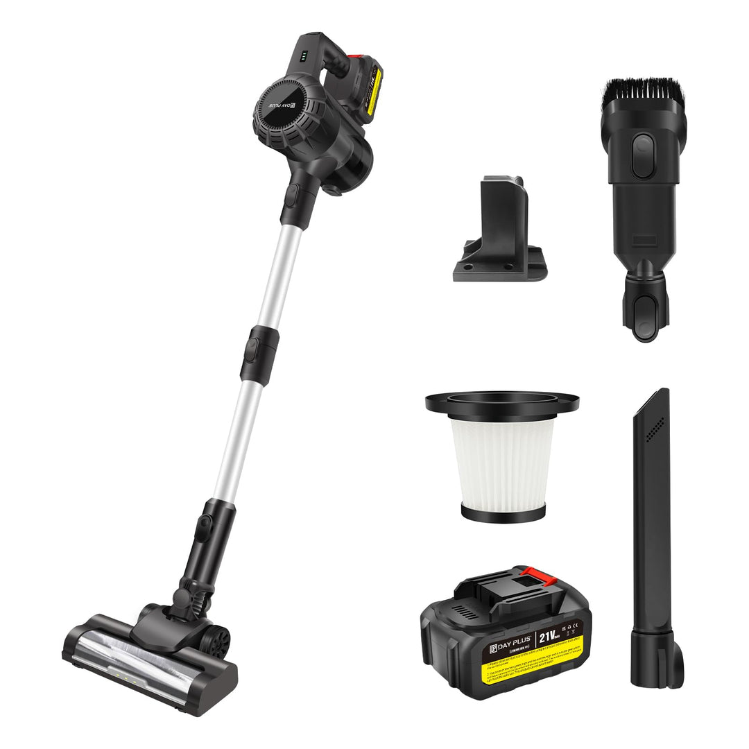 DayPlus 500W Akkustaubsauger mit 1 x 3.0Ah Batterie, 15000Pa Leistungsfähige Saug, 65Min Laufzeit, L