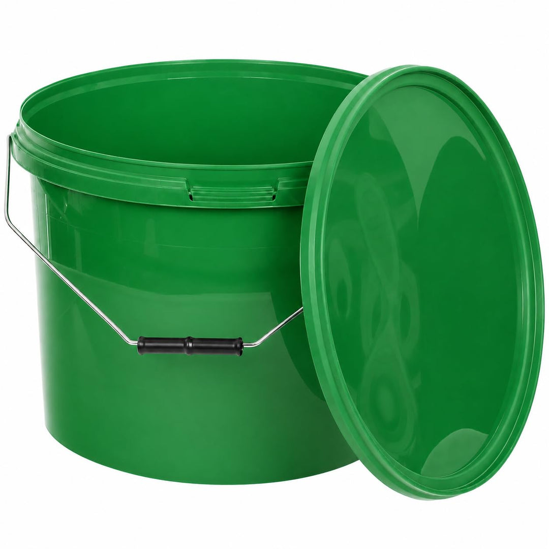 BenBow Eimer mit Deckel 10l grün 5X 10 Liter - lebensmittelecht, stabil, luftdicht, auslaufsicher, g