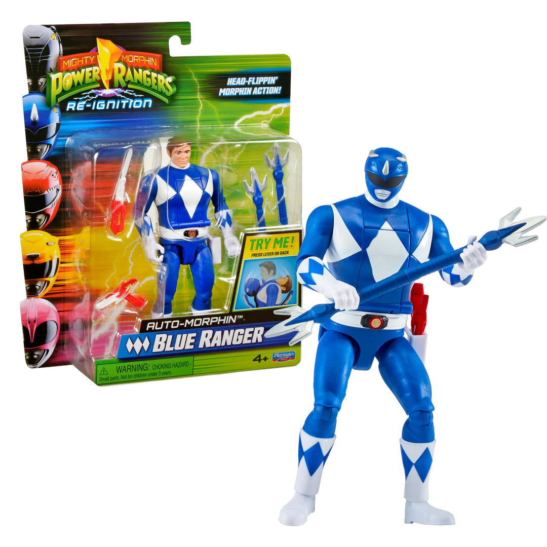 Power Rangers - Auto-Morphin, 2-in-1-Figur mit Gelenken, 15 cm, Blauer Ranger – Billy Cranston, für