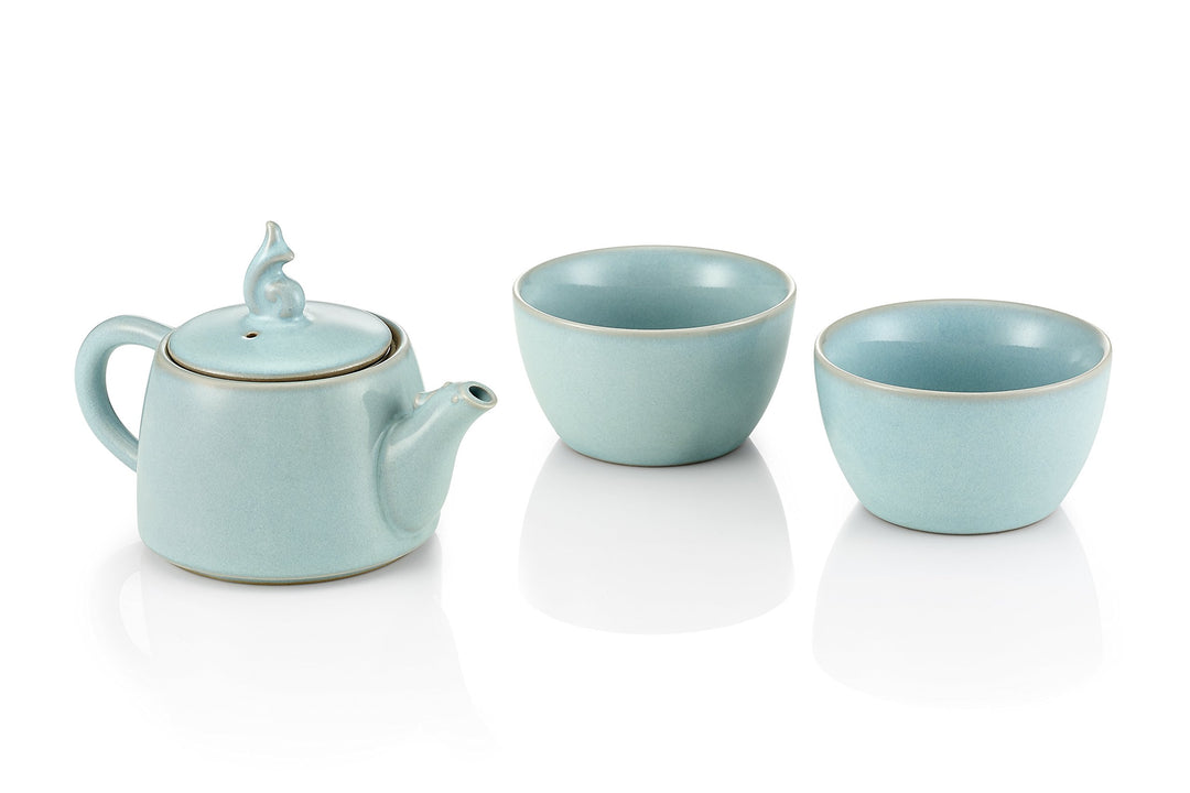 TEASOUL B6021249 Porzellan Teekanne mit 2 Tassen, 200 ml, blau