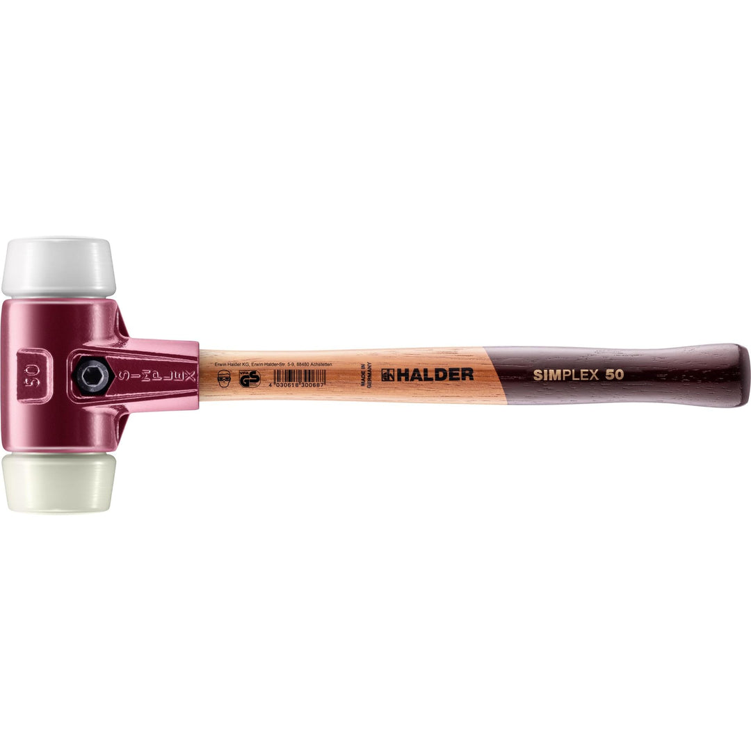 SIMPLEX-Schonhammer, Superplastik/Nylon; mit Tempergussgehäuse und hochwertigem Holzstiel | D=50 mm