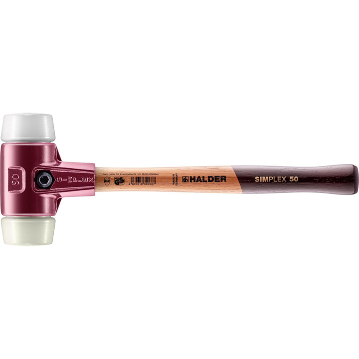 SIMPLEX-Schonhammer, Superplastik/Nylon; mit Tempergussgehäuse und hochwertigem Holzstiel | D=50 mm