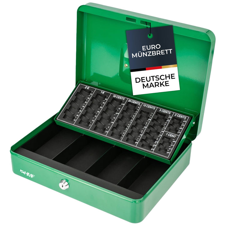HMF 4215-06 Geldkassette abschliessbar mit Münzzählbrett | 30,5 x 24 x 8,5 cm | Grün, Grün