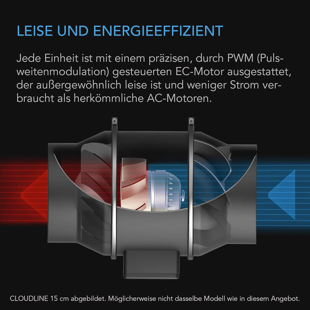 AC Infinity CLOUDLINE S8, leiser 8-Zoll-Inline-Kanalventilator mit Drehzahlregler - Abluftventilator