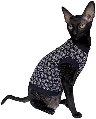 Hairless Cat's Cotton Stretch T-Shirt Black Spring for Sphynx Cats (XL) X-Large Black Spring, X-Larg