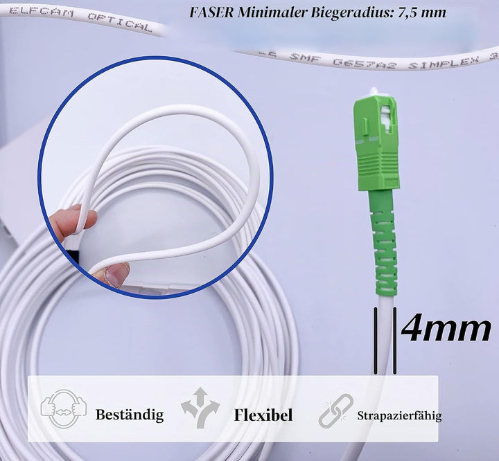 Elfcam® - 40m Glasfaserkabel, SC/APC auf SC/APC, Simplex-Monomode (Durchmesser: 4,0 mm), ausgestatte