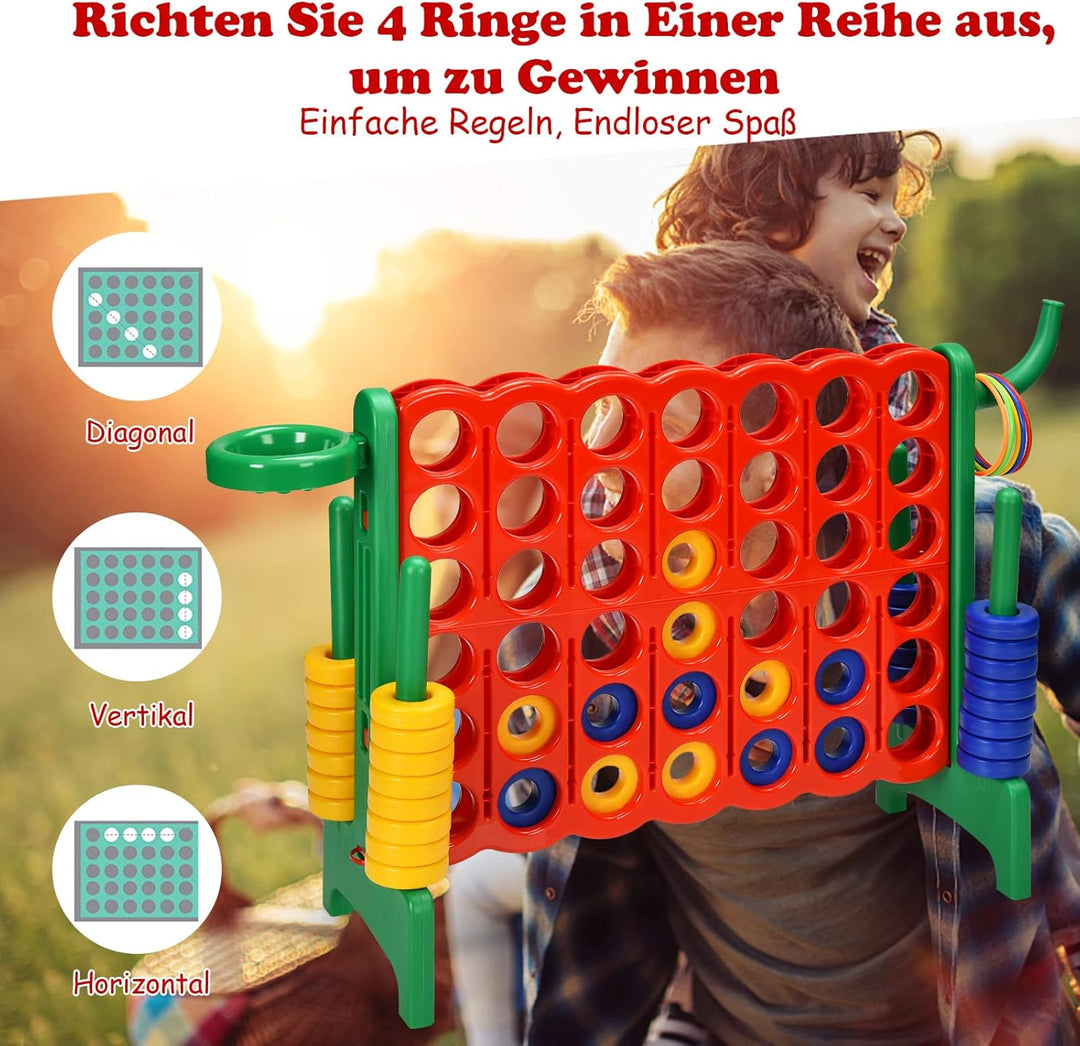 GOPLUS Riesiges 4 Gewinnt Spiel, Strategiespiel mit 42 Ringen, Basketballkorb & Wurfspiel & Schnells