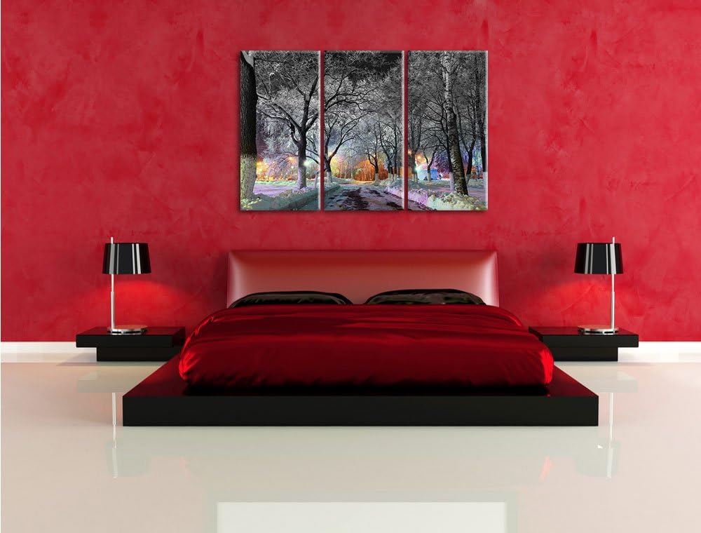 Pixxprint Baumallee im Winter Schwarz/Weiss 3-Teiler Leinwandbild 120x80 Bild auf Leinwand