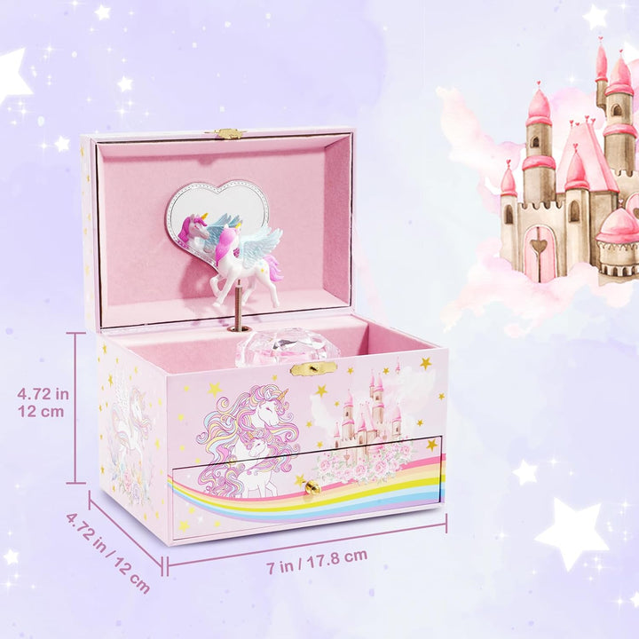 ProCase Kinder Musik Box Schmuckkästchen mit Spieluhr Einhorn & Konservierte Blumen, Schmuckschatull