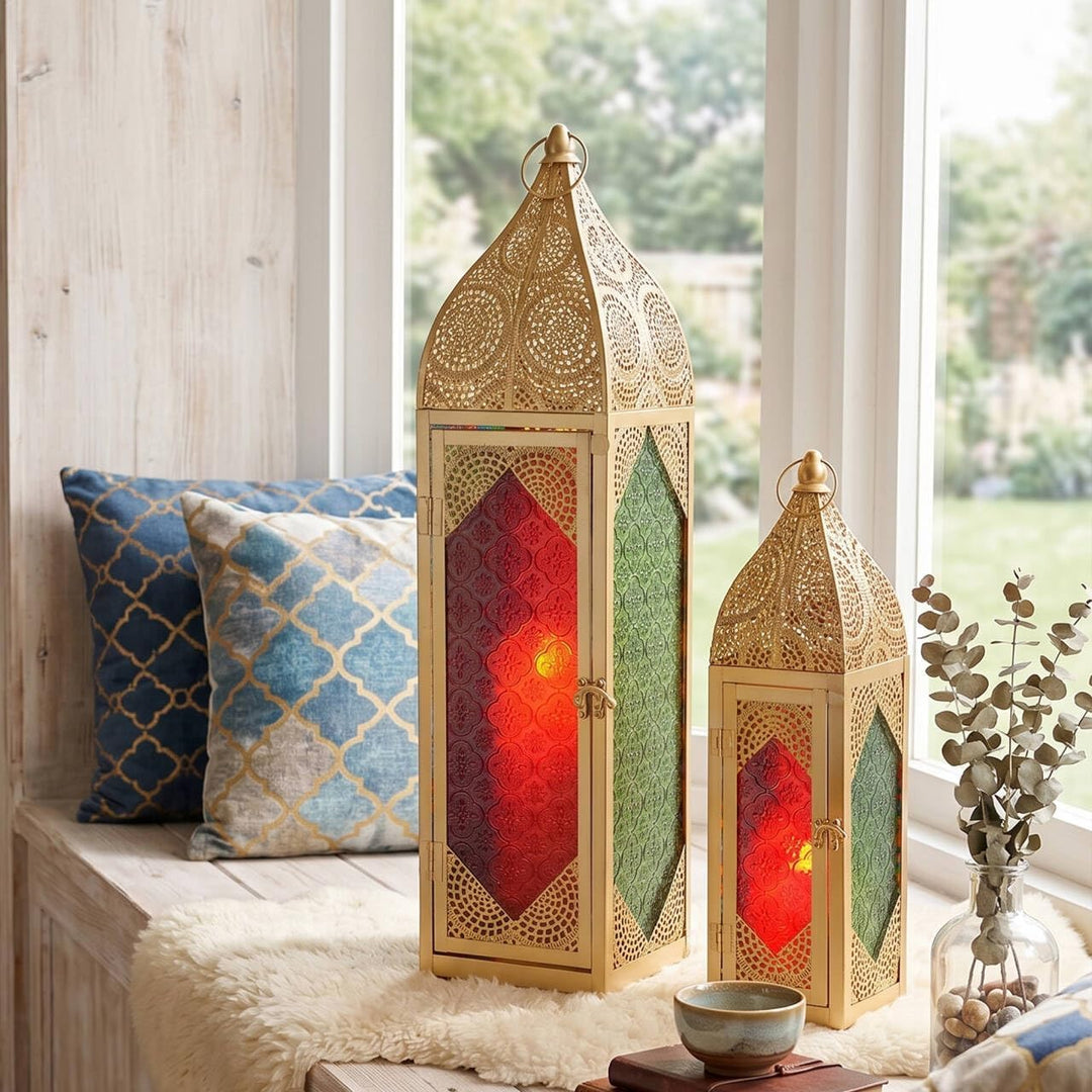 TRIROCKS 2er-Set Dekorative Ramadan-Kerzenlaterne aus Metall Orientalischer Kerzenhalter Arabische H