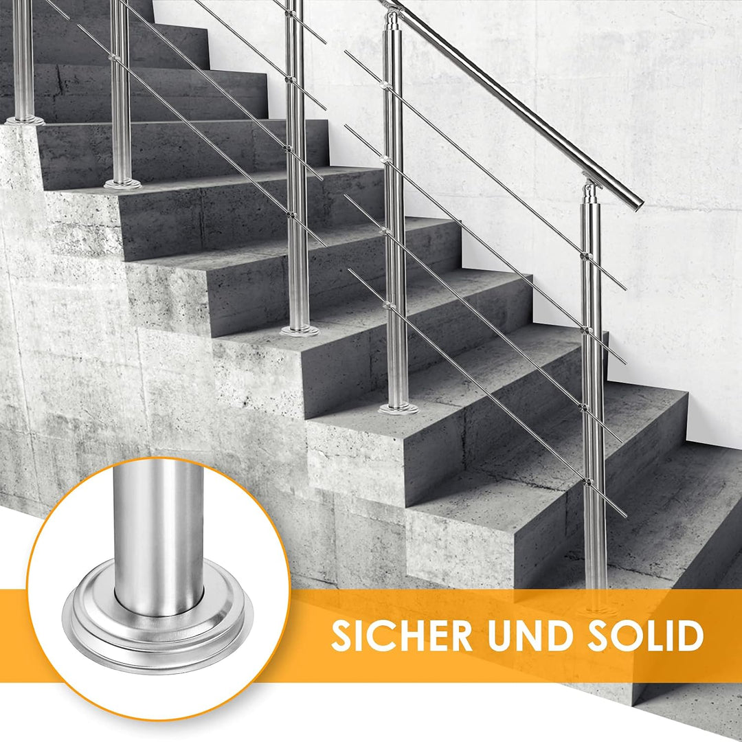 Lospitch Edelstahl-Handlauf Geländer für Balkon Brüstung Treppen mit/ohne Querstreben (150cm, 2 Quer