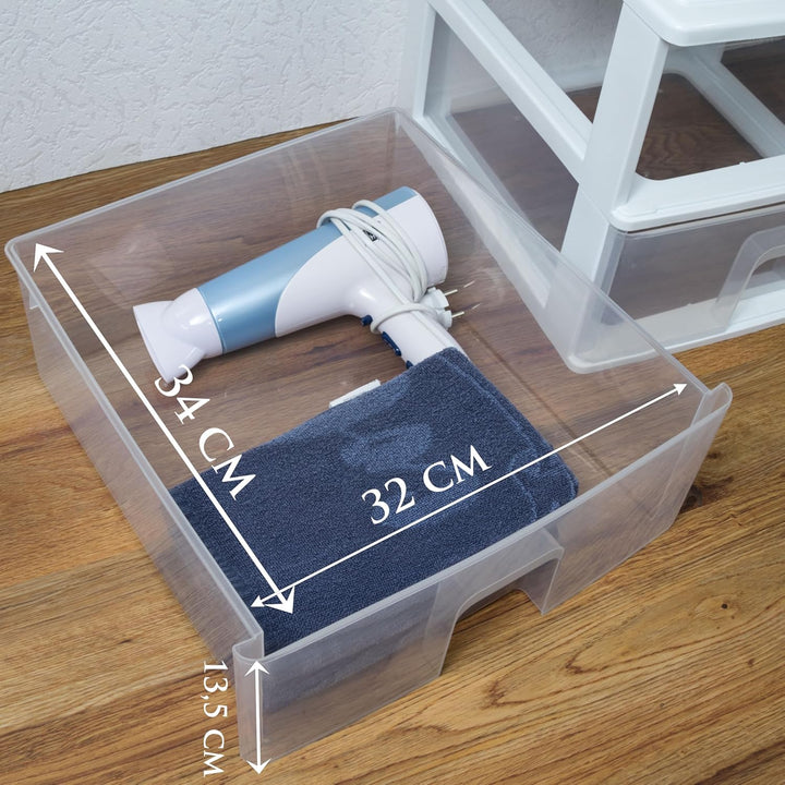 Schubladenbox mit 3 grossen Schubladen 38x37x47 cm - schwarz-transparent Kunststoff Drawer Tower Box