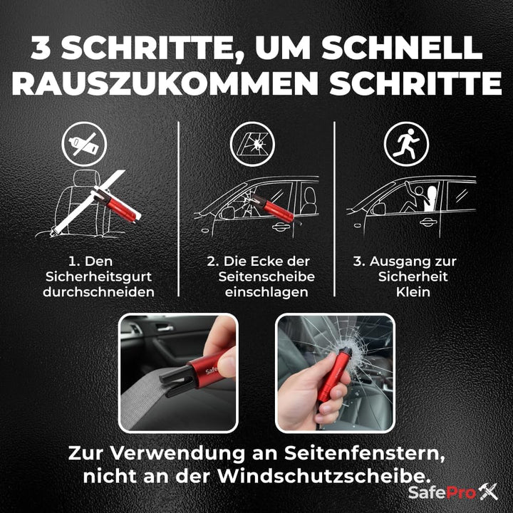 Notfallhammer Auto mit Gurtschneider - Lebensrettender Kompakt Federkörner Glasbrecher - Sicherheit