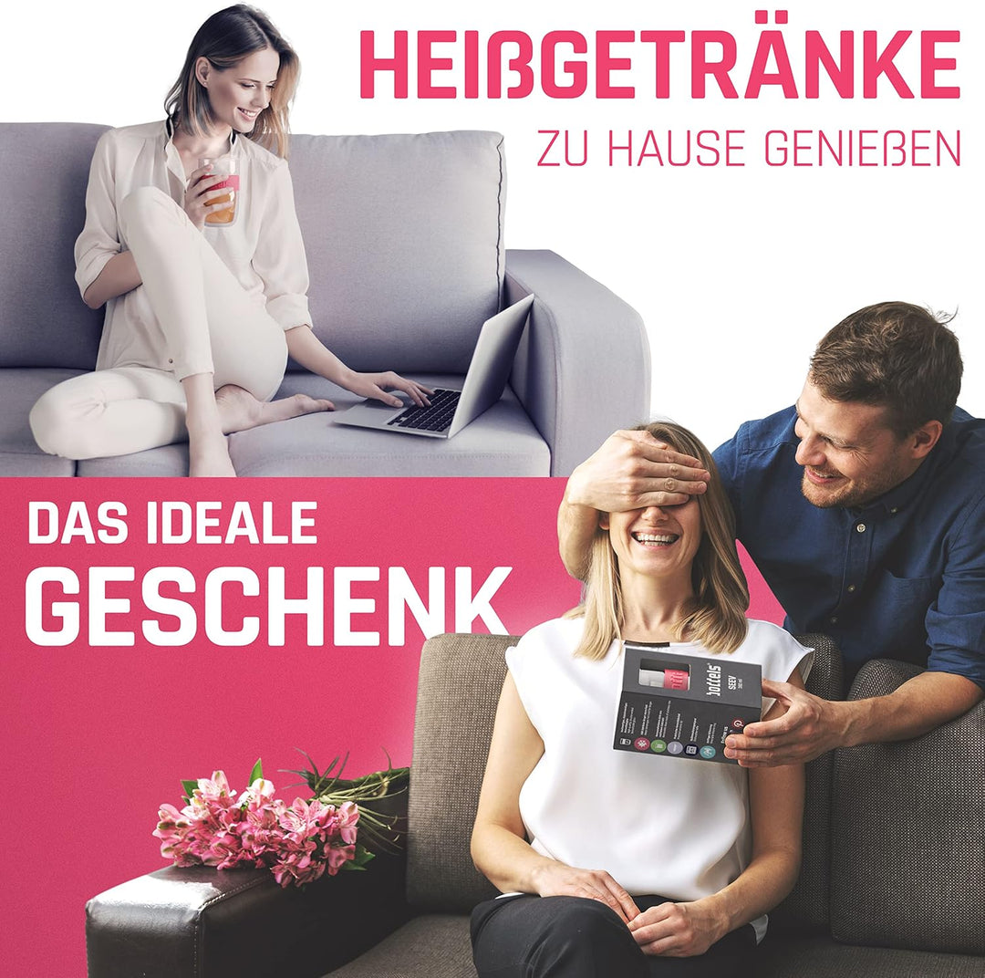 Glasbecher 380ml – Teebecher mit Sieb+Deckel, doppelwandig, Teetasse mit Edelstahl-Sieb, Keramik-Dec