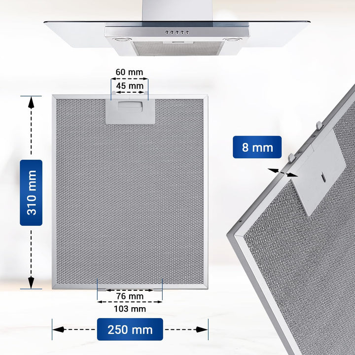VIOKS Metall Dunstabzug Filter 310x250 mm für Bosch 3BD-764B / 3BD796B / D8602 1 Stück, 1 Stück