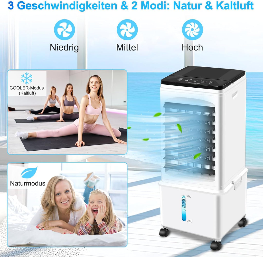 Klimaanlage Mobil, 10L 60W Klimaanlage ohne Abluftschlauch mit 7H Timer, 3 Modus, 40dB, 120°Oszillat