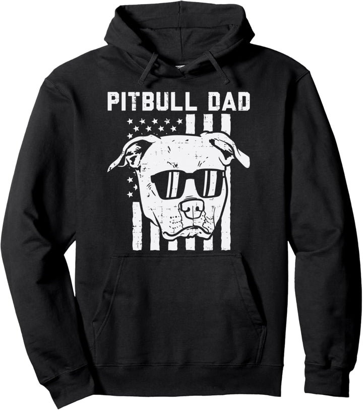 Pitbull Dad American Flag Patriotic Dog Lover Owner Men Gift Pullover Hoodie