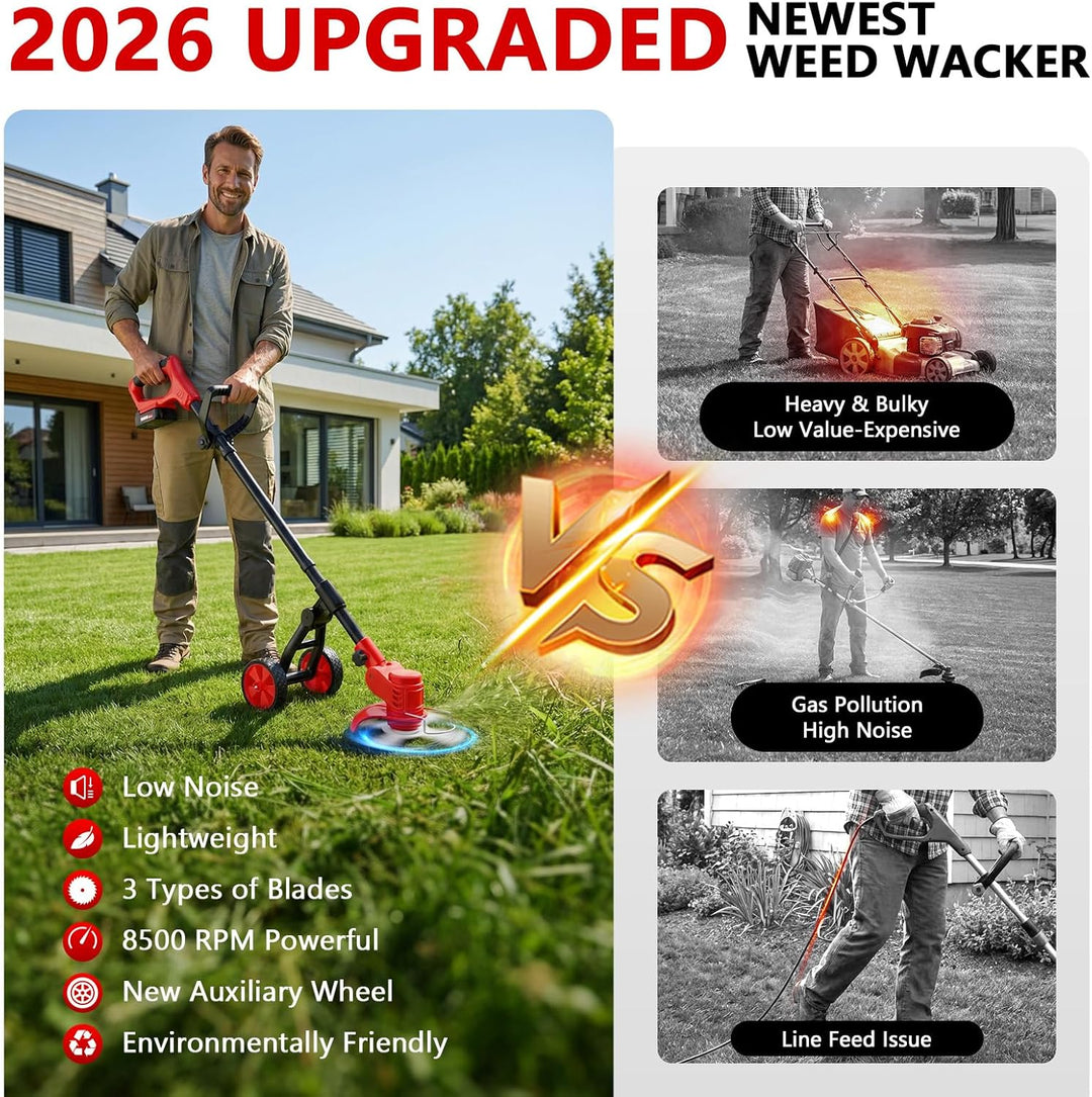 Rasentrimmer mit Akku 21V,4 in 1 Rasenkantenschneider mit 2 × 2,0 Ah Batterie und Ladegerät,90°Drehk