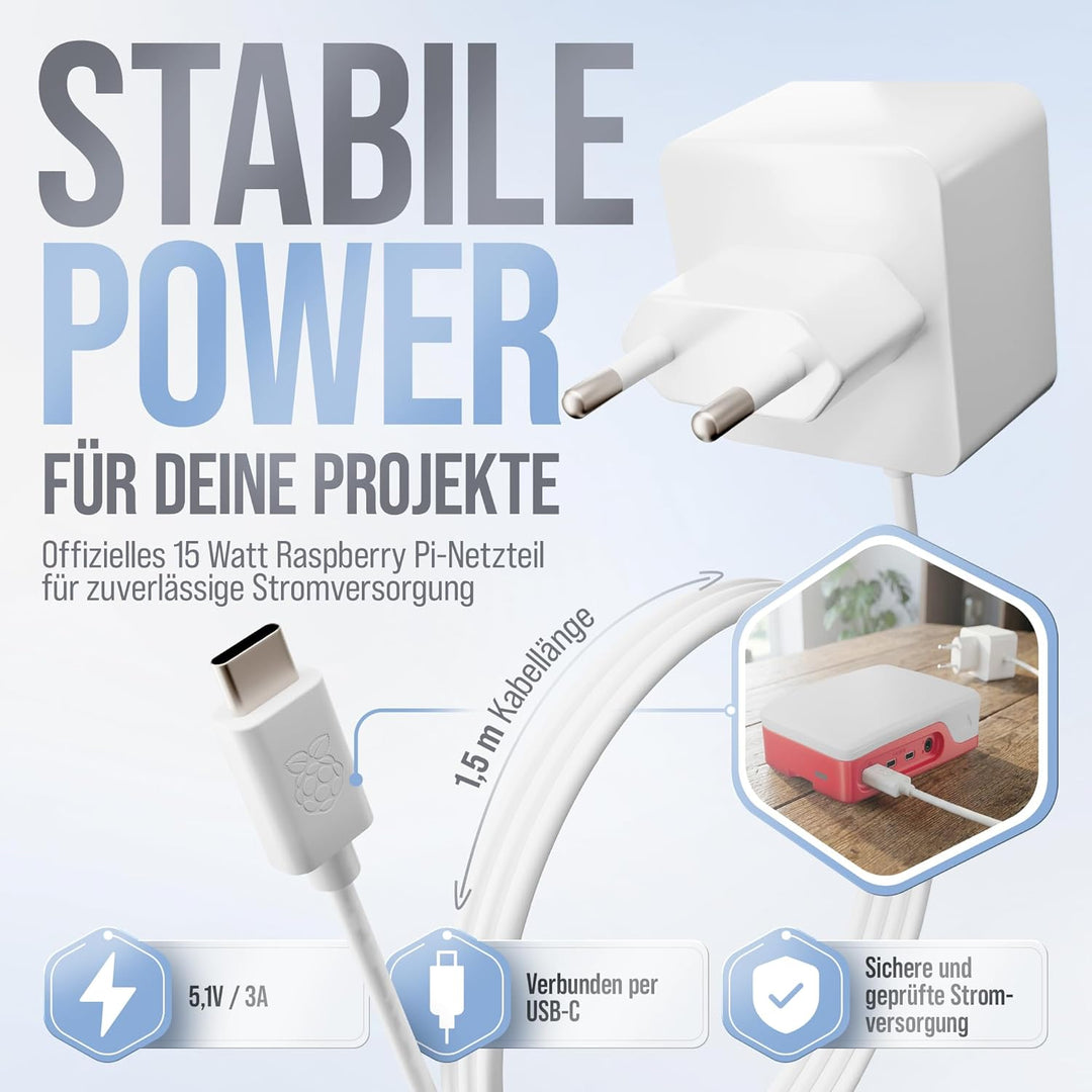 Raspberry Pi 4 1GB Starter Set | 64GB Edition | Netzteil 15W | Gehäuse rot/weiss | 4k Micro HDMI Kab
