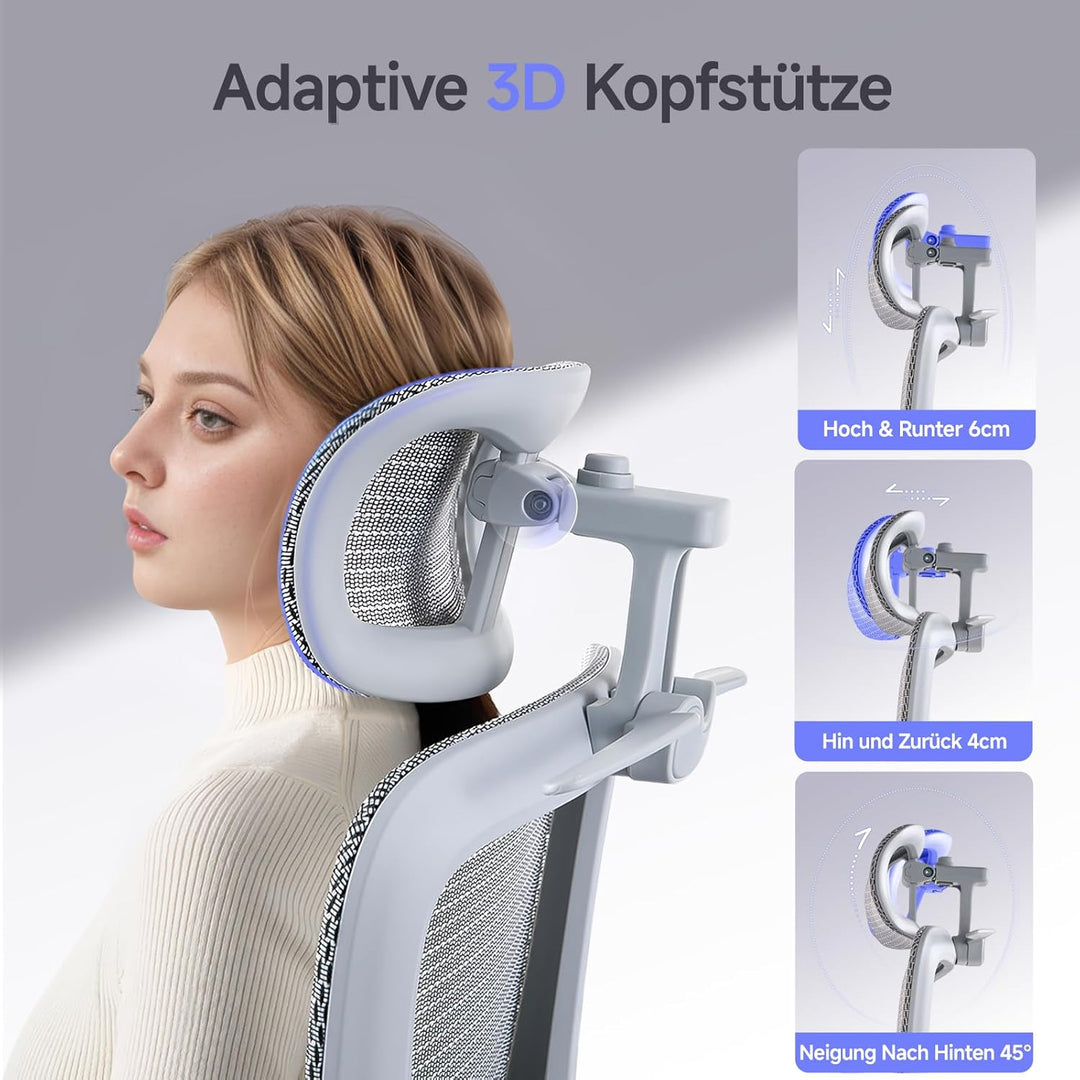 Ergonomischer Bürostuhl mit Fussstuhl &amp; 3D Armlehnen - Gaming Stuhl mit 5-Fach Höhenverstellung, 2D