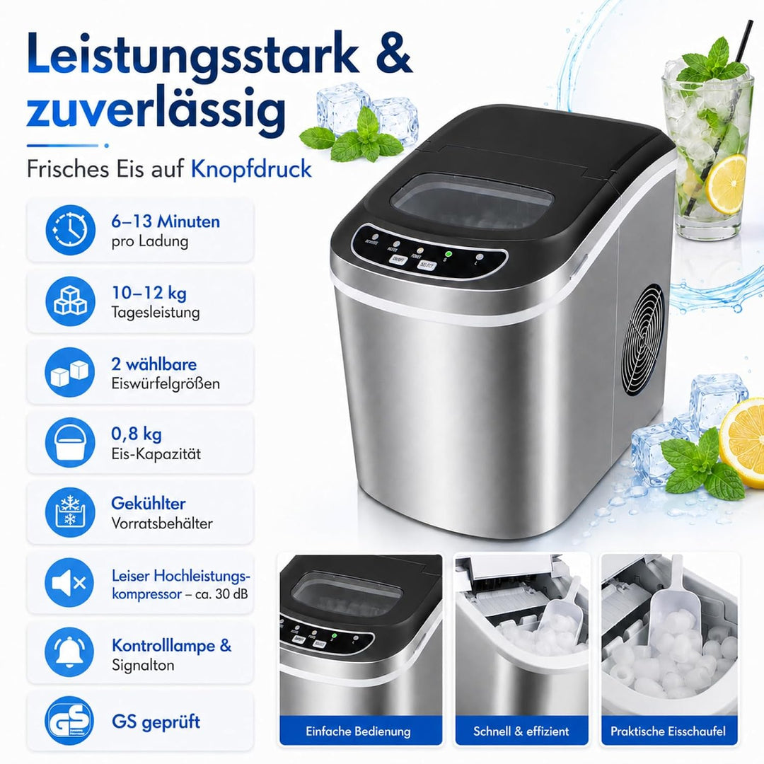 Eiswürfelmaschine Eiswürfelbereiter Eiswürfel Ice Maker EIS Maschine Icemaker (Edel Stahl)
