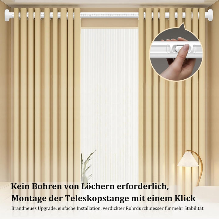 Gardinenstange ohne Bohren 70-110cm, Ø32mm Weiss Multifunktionale Vorhangstange zum Einklemmen - Aus