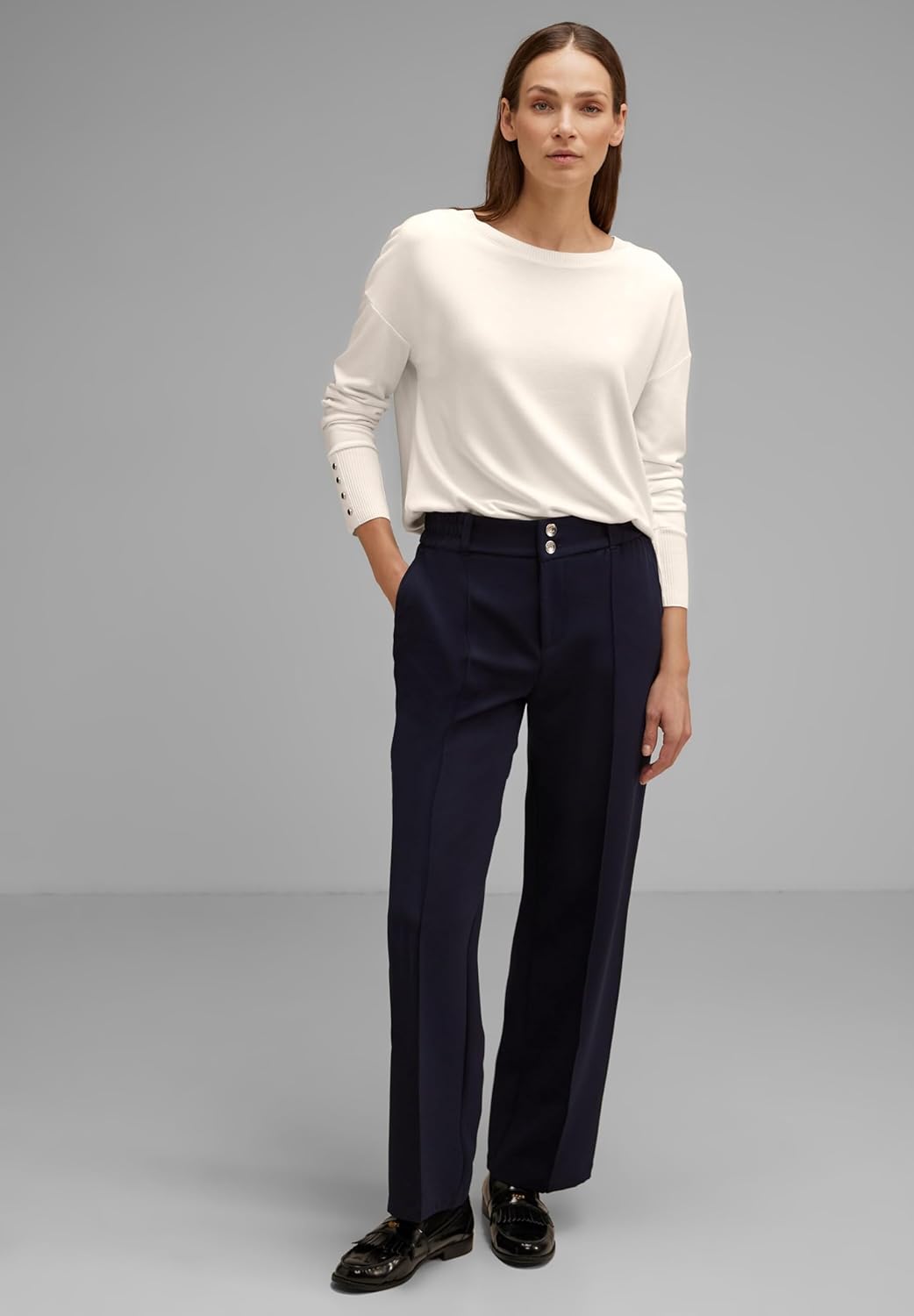 Street One Damen Langarmshirt 42 Lucid White, 42 Lucid White