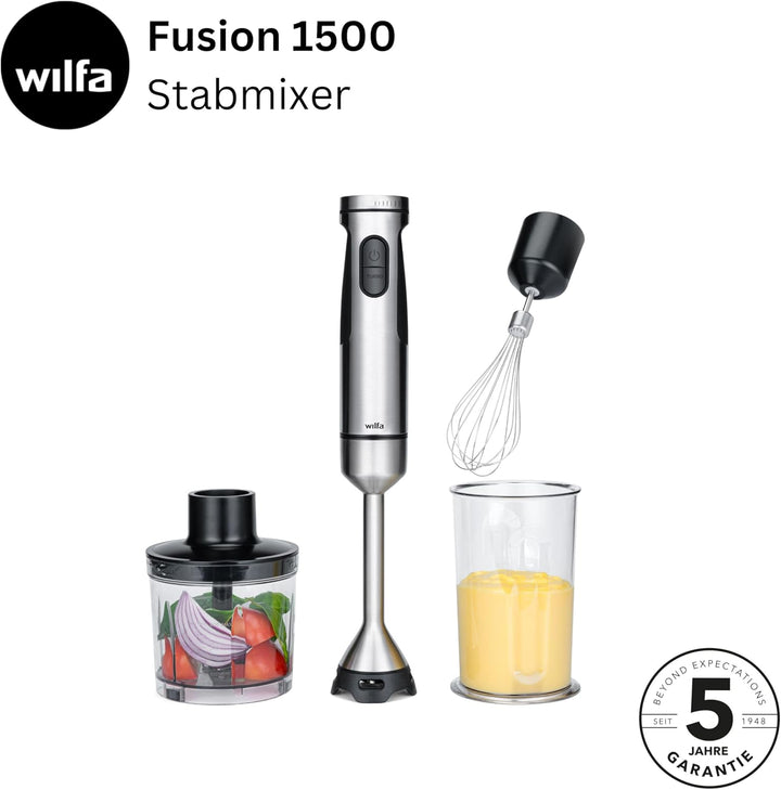 Wilfa FUSION 1500 Stabmixer - 3in1 Mixer, Schneebesen und Zerkleinerer - Zerkratzt keine Töpfe, Pfan