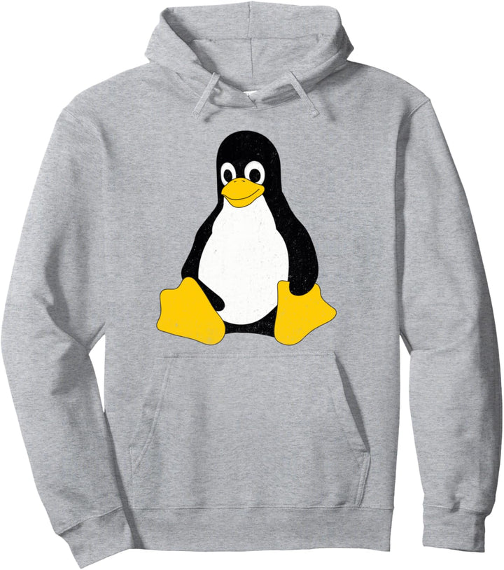 Linux Mascot Tux the Penguin Nerd Geek IT Person Vintage Pullover Hoodie