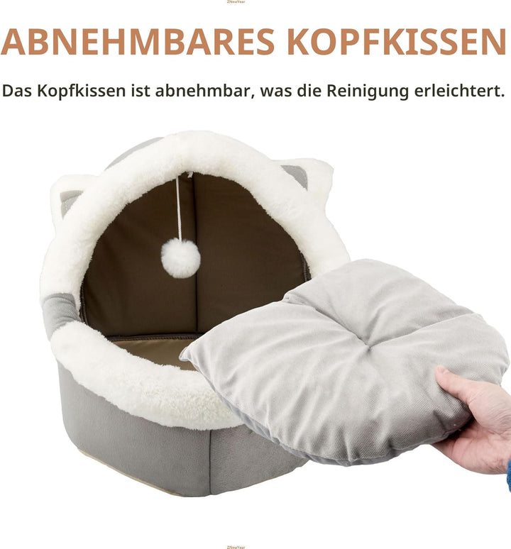 Katzenbetten für den Innenbereich mit hängendem Spielzeug, kleines Hundehöhlenbett mit Anti-Rutsch,