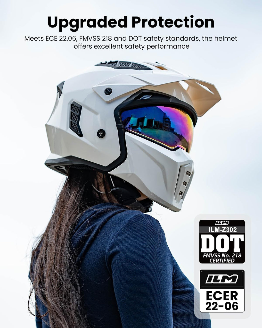 ILM Helm Motorrad Motocross Herren Damen Vintage Retro mit Visier ECE Model Z302,Weiss, XL XL Weiss,